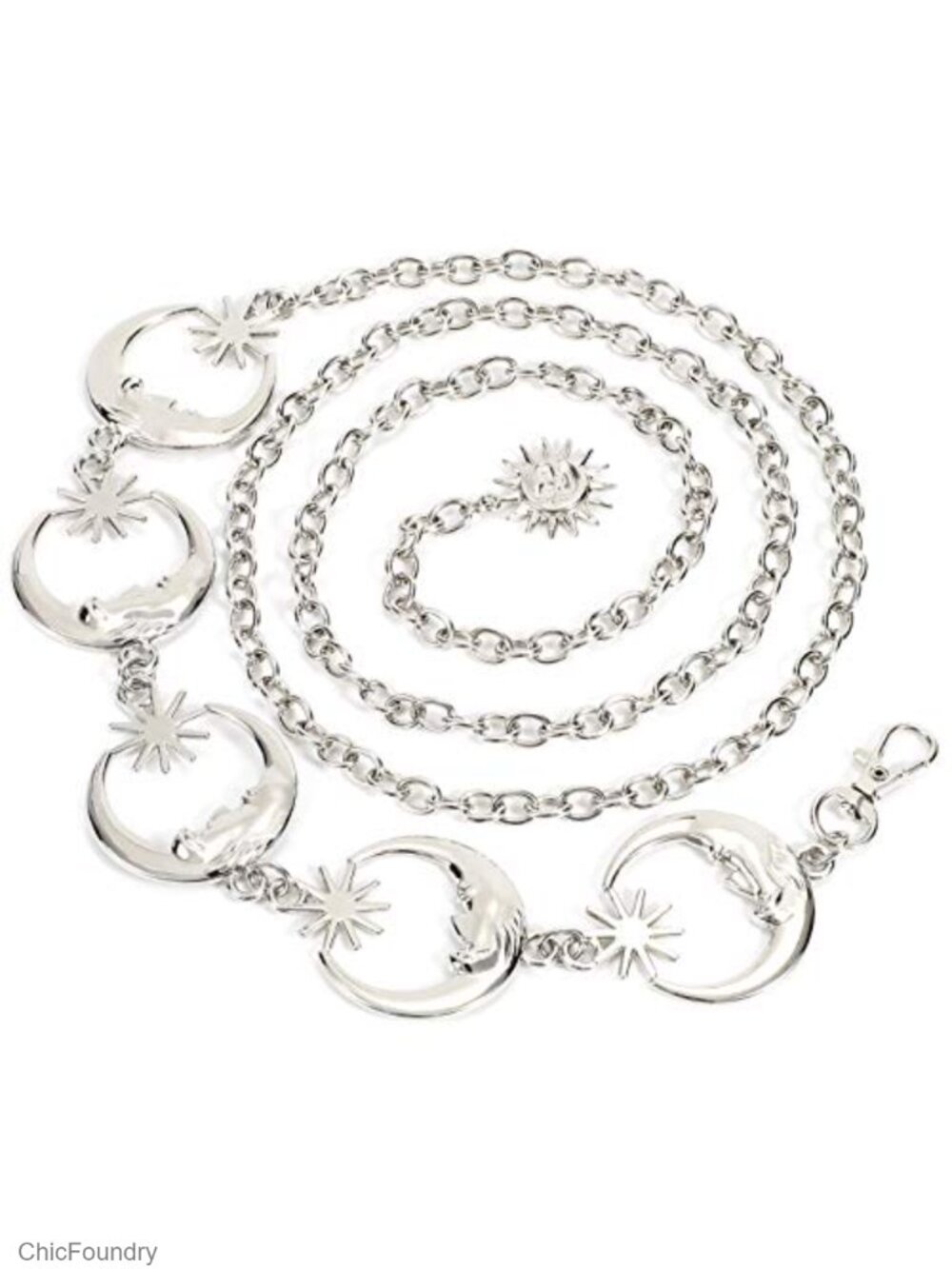 Silver Plated Alloy Moon Star Chain Waist Belt for Jeans Dress
